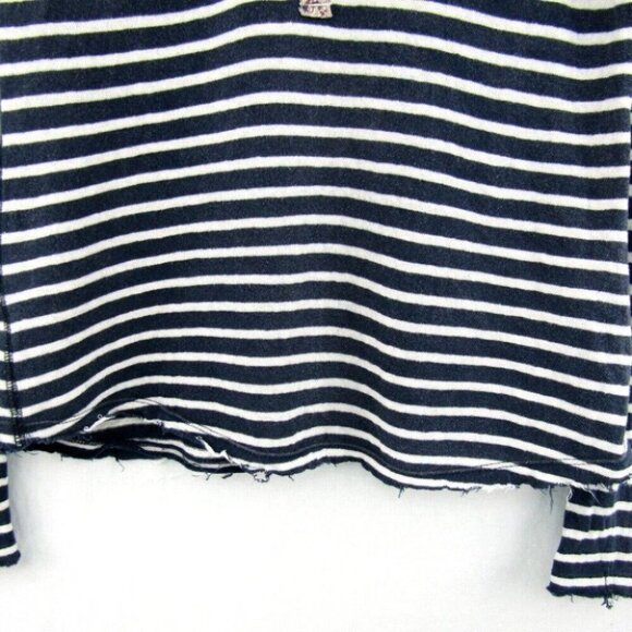 We The Free People Call Back Blue Stripe Henley Top Size S Crochet Lace Buttons - Picture 3 of 10
